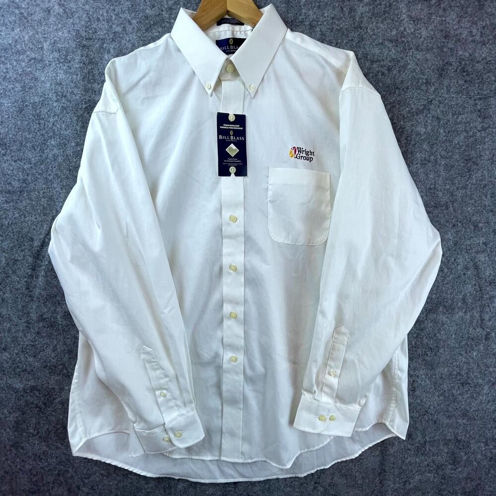 Cotton Bill Blass Wright Group Wrinkle Free Shirt Mens XL White Logo Button Down